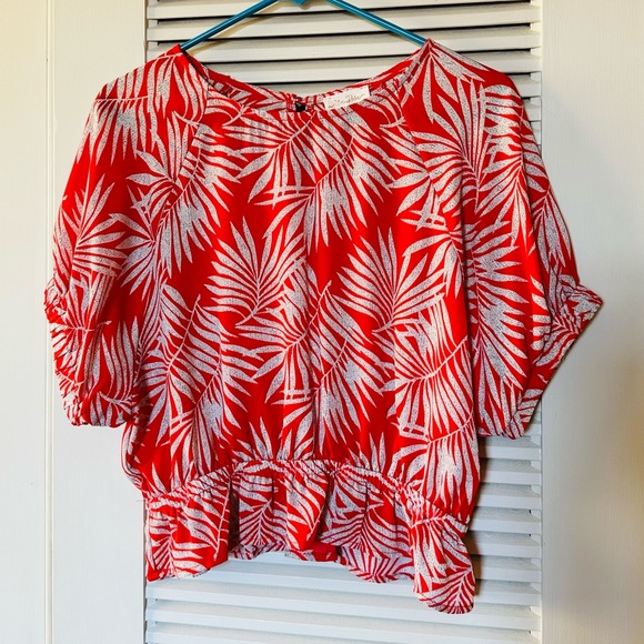 Unique Vintage Retro Red & White Palm Print Crop Blouse - Picture 3 of 3